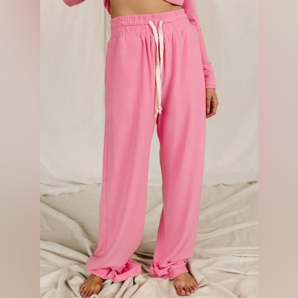Women’s Ampersand Avenue Fleece Pink Tulip Wide Leg pants NWOT